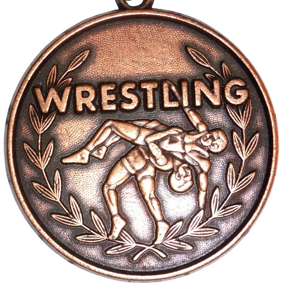 Vintage Crown Trophy Wrestling Medal Bronze Tone Blank Engravable Made in USA